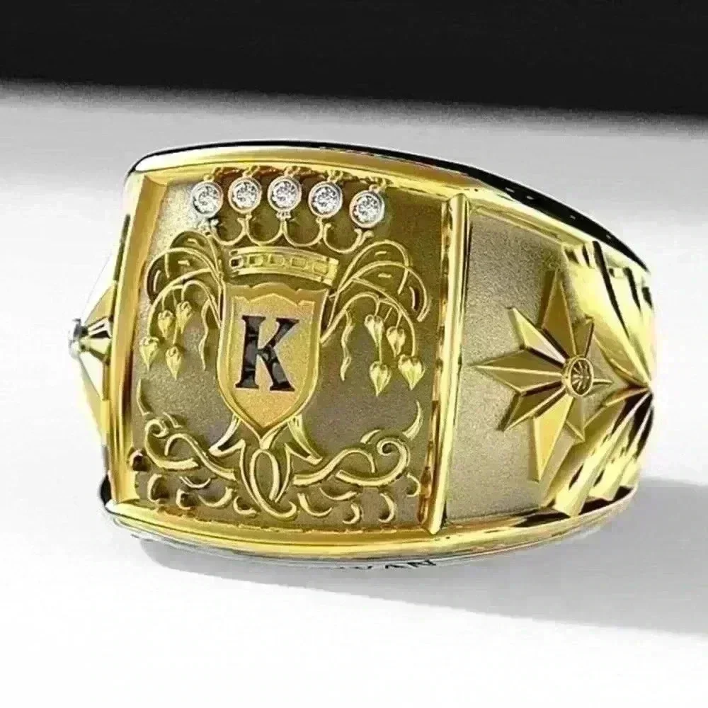Unique Retro K for King Flip Cover Wide Vintage Punk Ring for Men, GPMB…